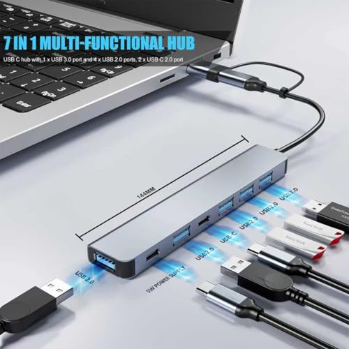 BERLAT 【Upgrade】 USB C/USB Hub, BERLAT Aluminum 7 in 1 USB C & USB Hub with USB 3.0, USB 2.0 Ports for PC/Laptops/MacBook Pro/Air/iMac/iPad and More Devices - Image 2