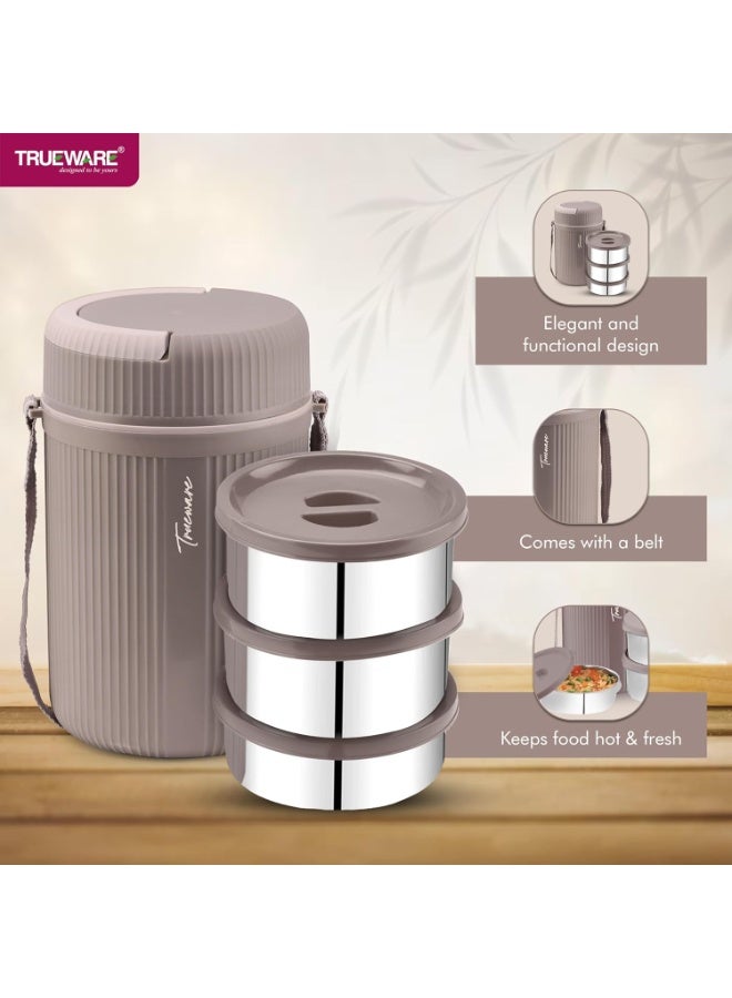 Trueware علبة غداء معزولة بجدار مزدوج من ترووير جراب 2، مزودة بحاويتين من الفولاذ المقاوم للصدأ سعة 300 مل لكل منهما وحاوية واحدة من الفولاذ المقاوم للصدأ سعة 200 مل | خالية من مادة BPA | آمنة للاستخدام مع الطعام | تحافظ على الطعام ساخنًا وطازجًا - Image 3