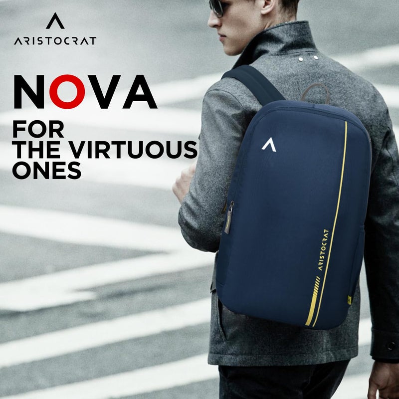 ARISTOCRAT Nova 15L Laptop Backpack for Men & Women with Bottle Pocket | Padded Shoulder Straps, Multi Compartments | Travel & College Bag | Dark Blue - Image 2