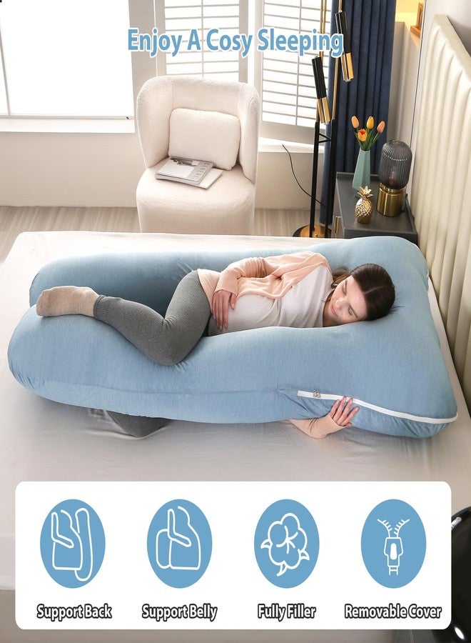 Amagoing Cooling Pregnancy Pillow for Sleeping, U Shaped Maternity Full Body Pillow for Women with Hip, Leg, Back Pain Support, Removable Cooling Cover Included (Light Blue) - Image 3