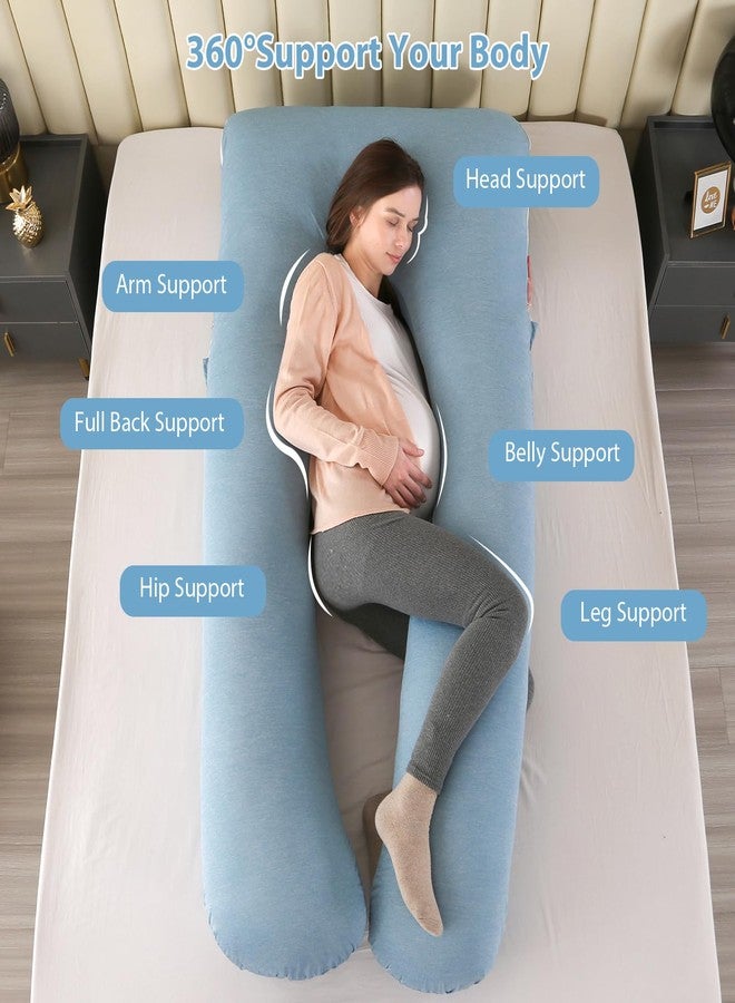 Amagoing Cooling Pregnancy Pillow for Sleeping, U Shaped Maternity Full Body Pillow for Women with Hip, Leg, Back Pain Support, Removable Cooling Cover Included (Light Blue) - Image 4
