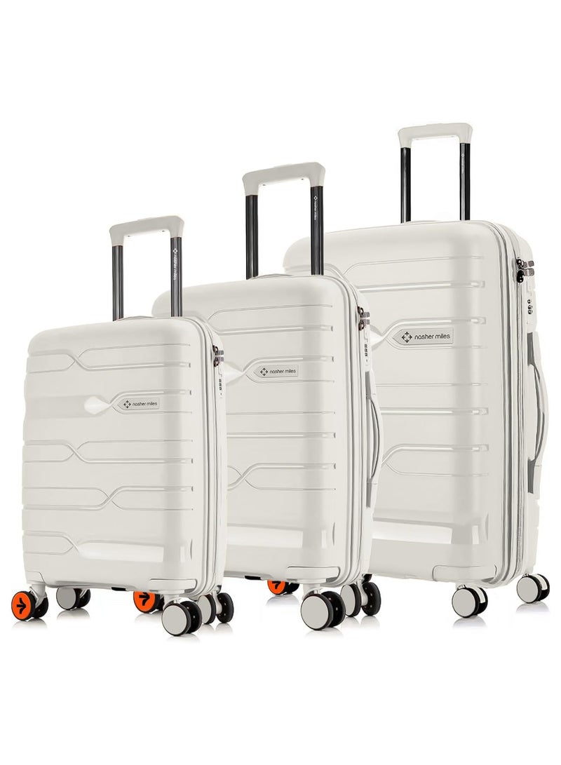 nasher miles Nasher Miles Paris Hard-Sided Polypropylene Luggage Set of 3 | 55cm, 65cm & 75cm | 8 Wheels Small, Medium & Large Trolley Bag for Travel | Suitcase (White)  - Image 1