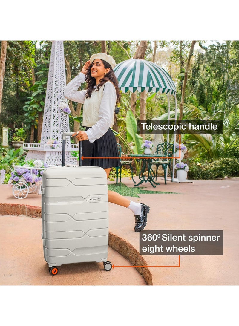 nasher miles Nasher Miles Paris Hard-Sided Polypropylene Luggage Set of 3 | 55cm, 65cm & 75cm | 8 Wheels Small, Medium & Large Trolley Bag for Travel | Suitcase (White)  - Image 5