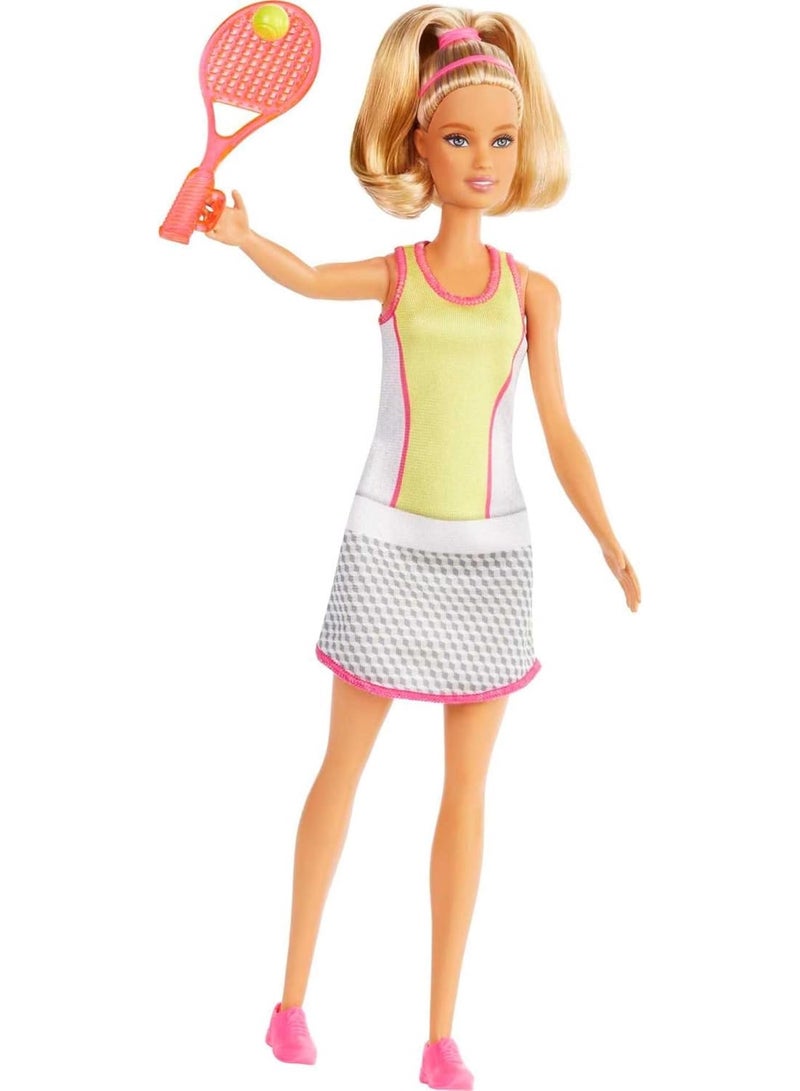 Barbie Blonde Tennis Player Doll with Chic Tennis Outfit, Racket and Ball for Ages 3 and Up - Image 2