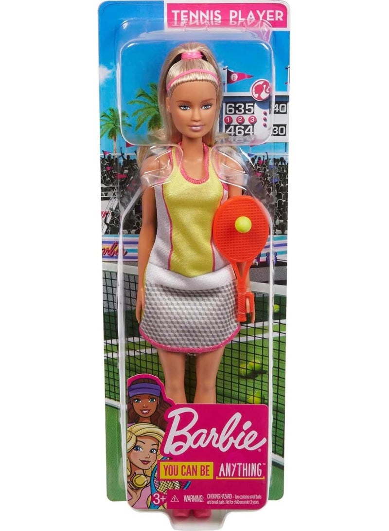 Barbie Blonde Tennis Player Doll with Chic Tennis Outfit, Racket and Ball for Ages 3 and Up - Image 1