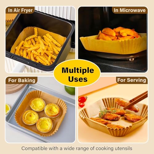 GREEVA Airfryer Papers Disposable, Non-Stick 100pcs Parchment Paper, 8 inch Oil-Proof, Food Grade Air Fryer Paper Sheet for Roasting, Baking, Cooking, Microwave - Image 4