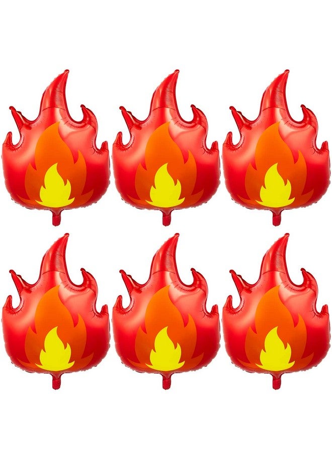 Lewtemi 6 Pcs Fire Truck Birthday Party Supplies 32 Inch Fire Flame Balloons Large Firefighter Aluminum Foil Decorations Curve Foil Party Favors Fireman Theme Balloons, Yellow Red  - Image 1