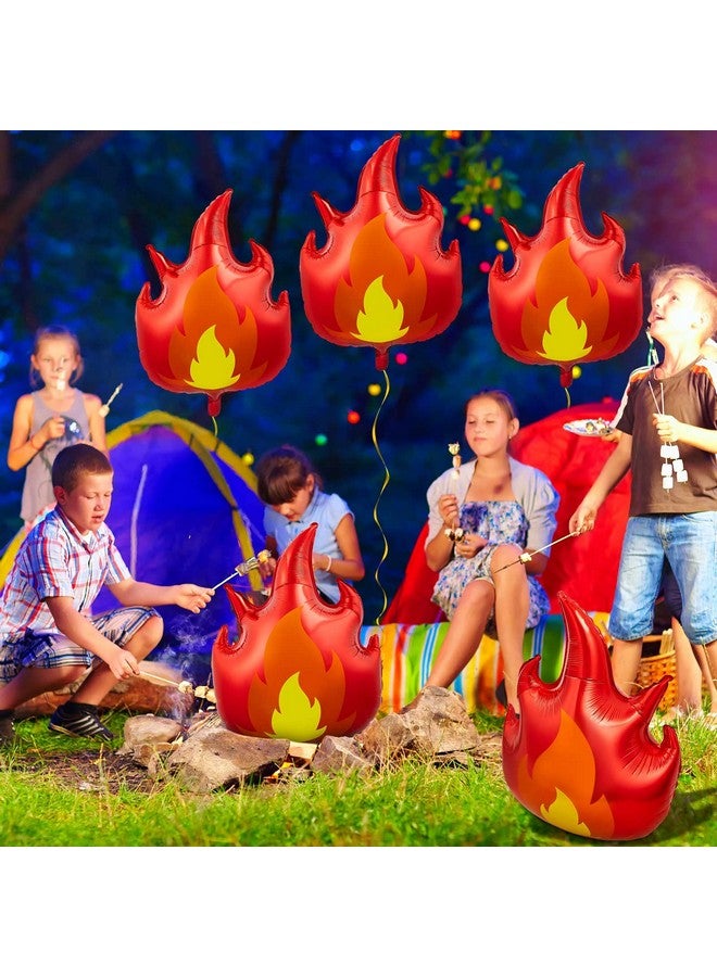 Lewtemi 6 Pcs Fire Truck Birthday Party Supplies 32 Inch Fire Flame Balloons Large Firefighter Aluminum Foil Decorations Curve Foil Party Favors Fireman Theme Balloons, Yellow Red  - Image 5