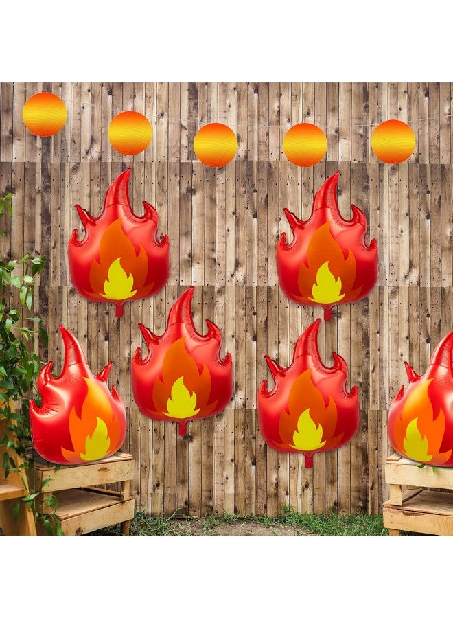 Lewtemi 6 Pcs Fire Truck Birthday Party Supplies 32 Inch Fire Flame Balloons Large Firefighter Aluminum Foil Decorations Curve Foil Party Favors Fireman Theme Balloons, Yellow Red  - Image 4