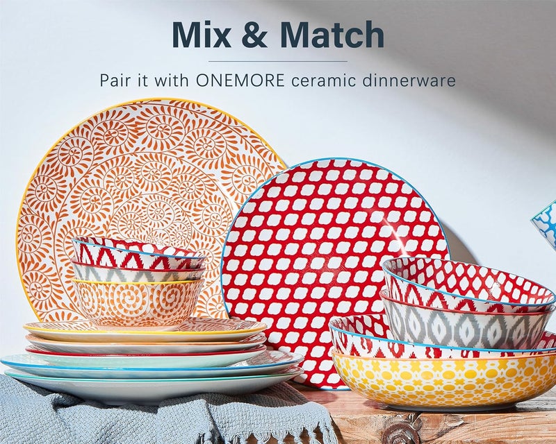 Onemore طقم أطباق العشاء ONEMORE من 6 قطع 85 بوصة أطباق باستا من البورسلين أطباق صغيرة للمطبخ للسلطة والحلويات والمقبلات آمنة للاستخدام في الميكروويف وغسالة الصحون مقاومة للخدوش بألوان متنوعة - Image 2