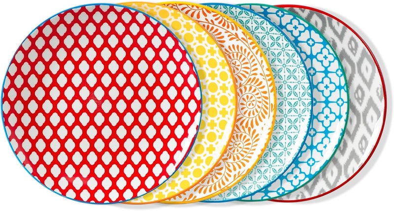 Onemore طقم أطباق العشاء ONEMORE من 6 قطع 85 بوصة أطباق باستا من البورسلين أطباق صغيرة للمطبخ للسلطة والحلويات والمقبلات آمنة للاستخدام في الميكروويف وغسالة الصحون مقاومة للخدوش بألوان متنوعة - Image 1