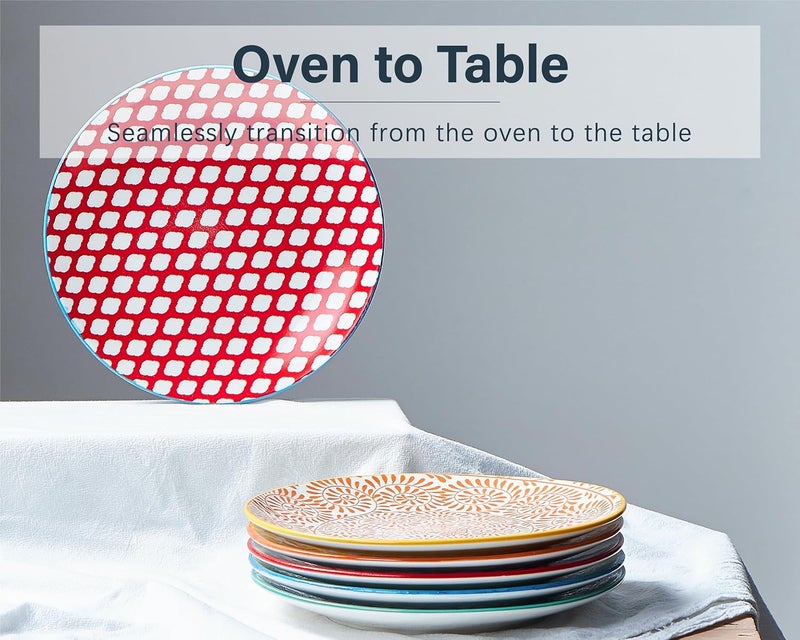 Onemore طقم أطباق العشاء ONEMORE من 6 قطع 85 بوصة أطباق باستا من البورسلين أطباق صغيرة للمطبخ للسلطة والحلويات والمقبلات آمنة للاستخدام في الميكروويف وغسالة الصحون مقاومة للخدوش بألوان متنوعة - Image 3