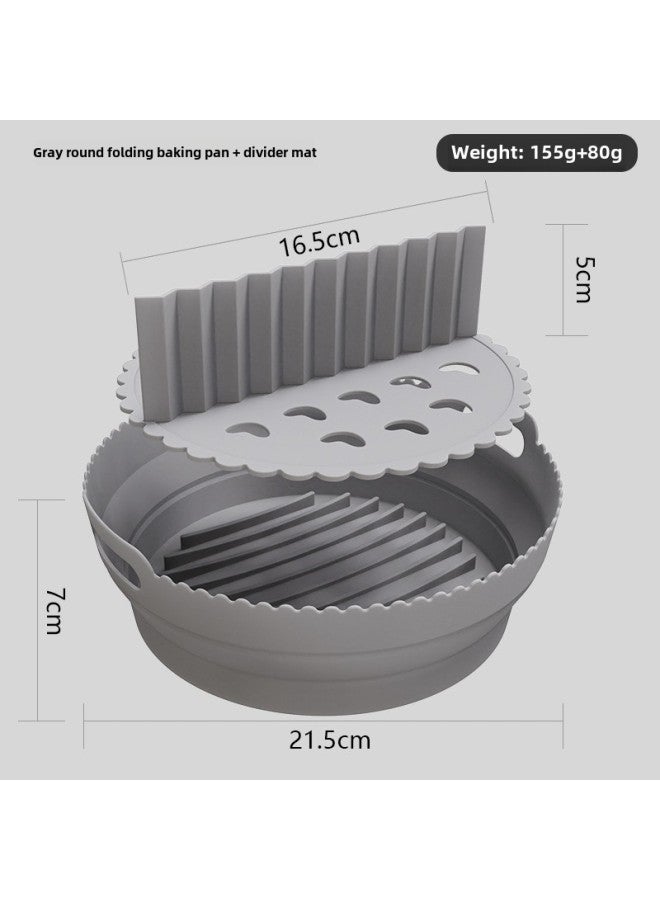 Air Fryer Silicone Pot Multi-functional Inner Coating Fryer Baking Tray Air Accessories Kitchen Cooking Utensils-Specifications:Round 4th Generation Folding + Divider Mat (grey) - Image 1