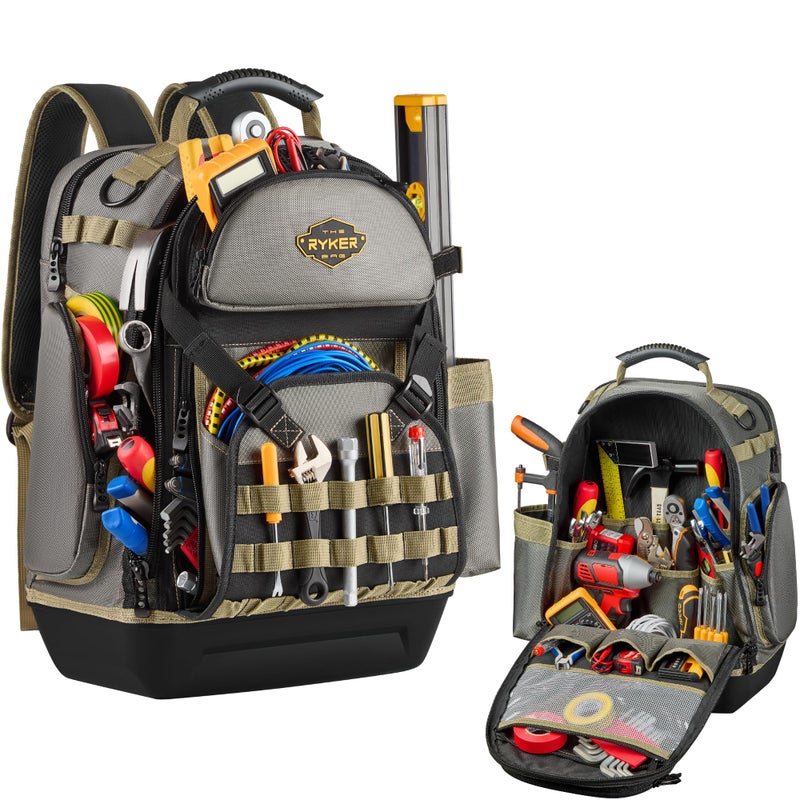 The Ryker Bag Tool Backpack Heavy Duty Electrician Tool Bag for Contractors Plumbers HVAC Technicians Professional Jobsite Gear Storage Organizer Gifts for Dads Maintenance Construction - Image 2