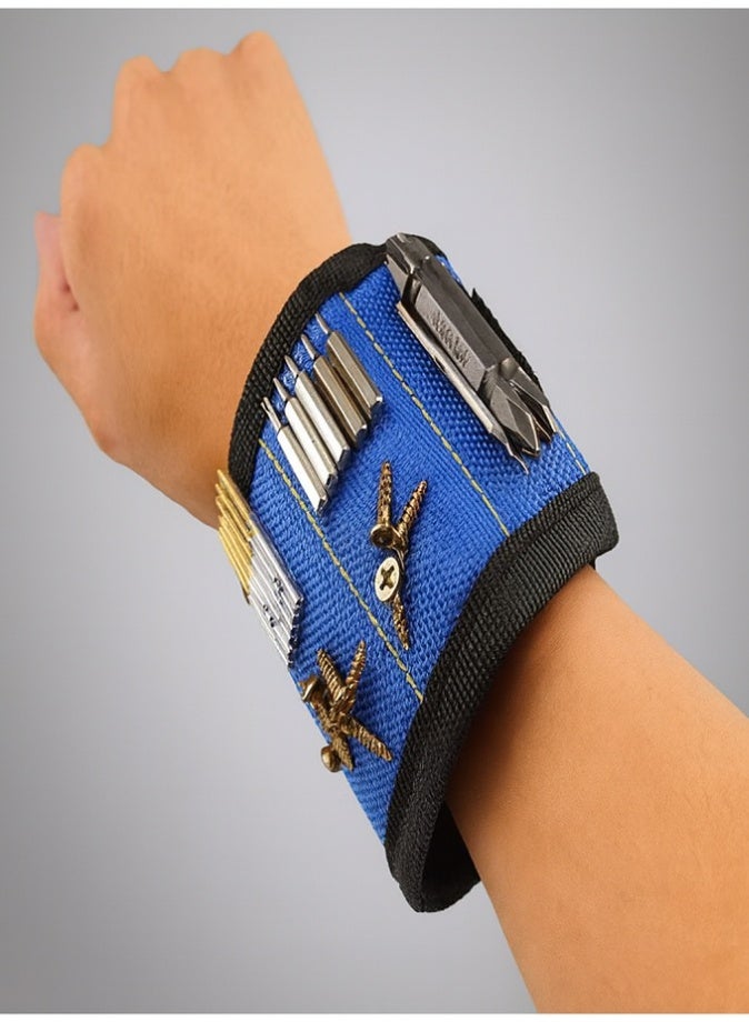 ليفي حامل أدوات مغناطيسي، سوار معصم قوي قابل للتعديل مزود بمغناطيس قوي لحمل البراغي والمسامير والبراغي ورؤوس المثقاب والأدوات الصغيرة - ملحقات DIY والكهربائيين والحرفيين (أزرق وأسود) - Image 1