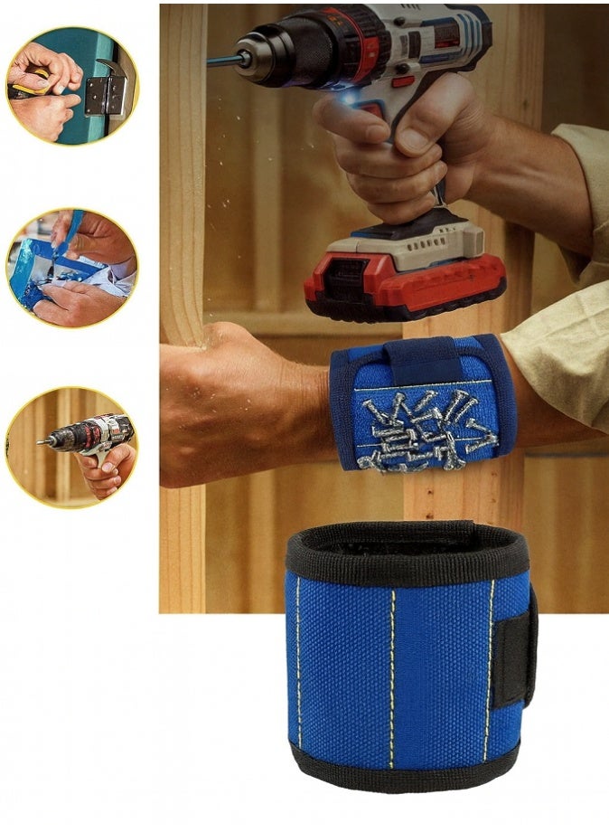 ليفي حامل أدوات مغناطيسي، سوار معصم قوي قابل للتعديل مزود بمغناطيس قوي لحمل البراغي والمسامير والبراغي ورؤوس المثقاب والأدوات الصغيرة - ملحقات DIY والكهربائيين والحرفيين (أزرق وأسود) - Image 3