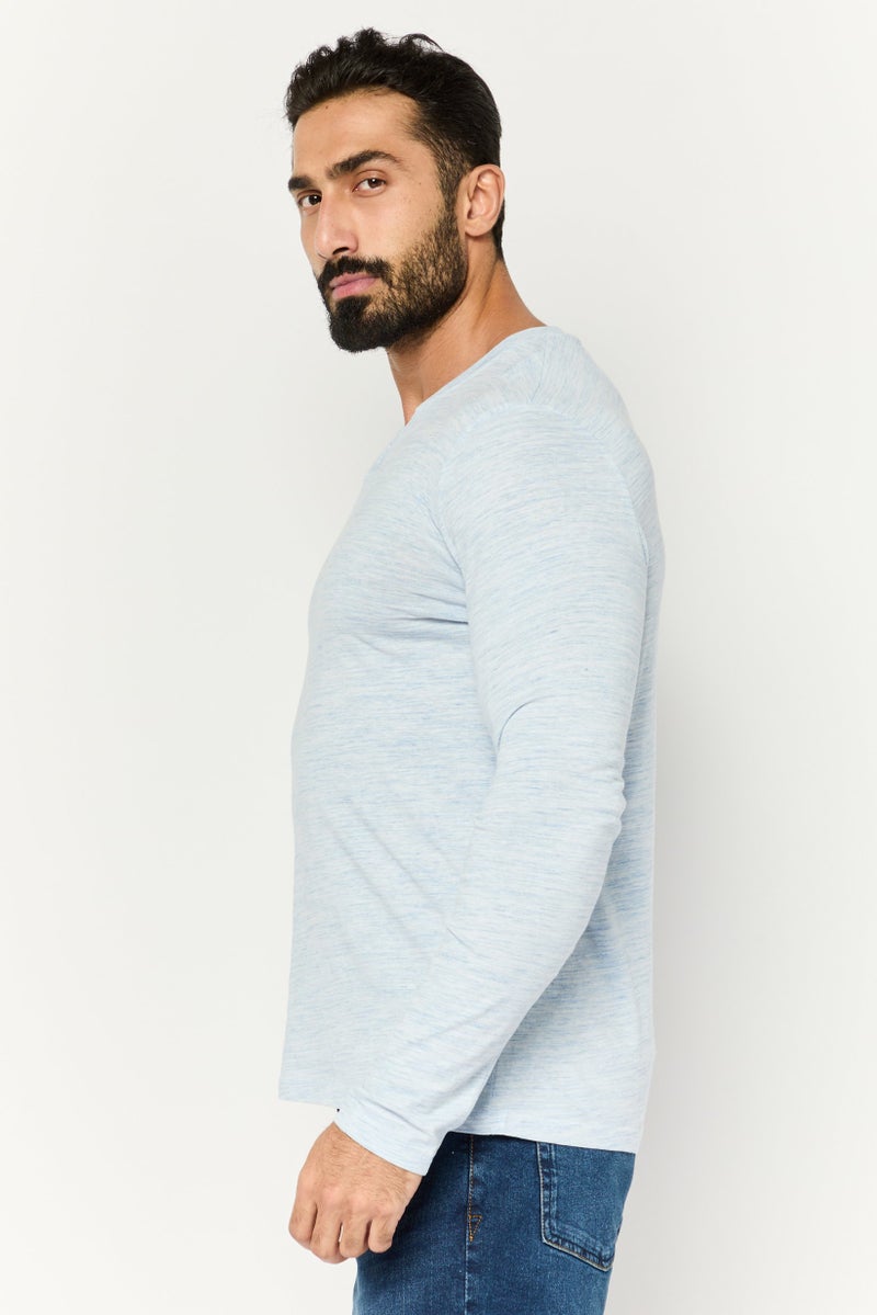 Blue Black Threads Men Henley Neck Heather Long Sleeves T-Shirts, Light Blue  - Image 3