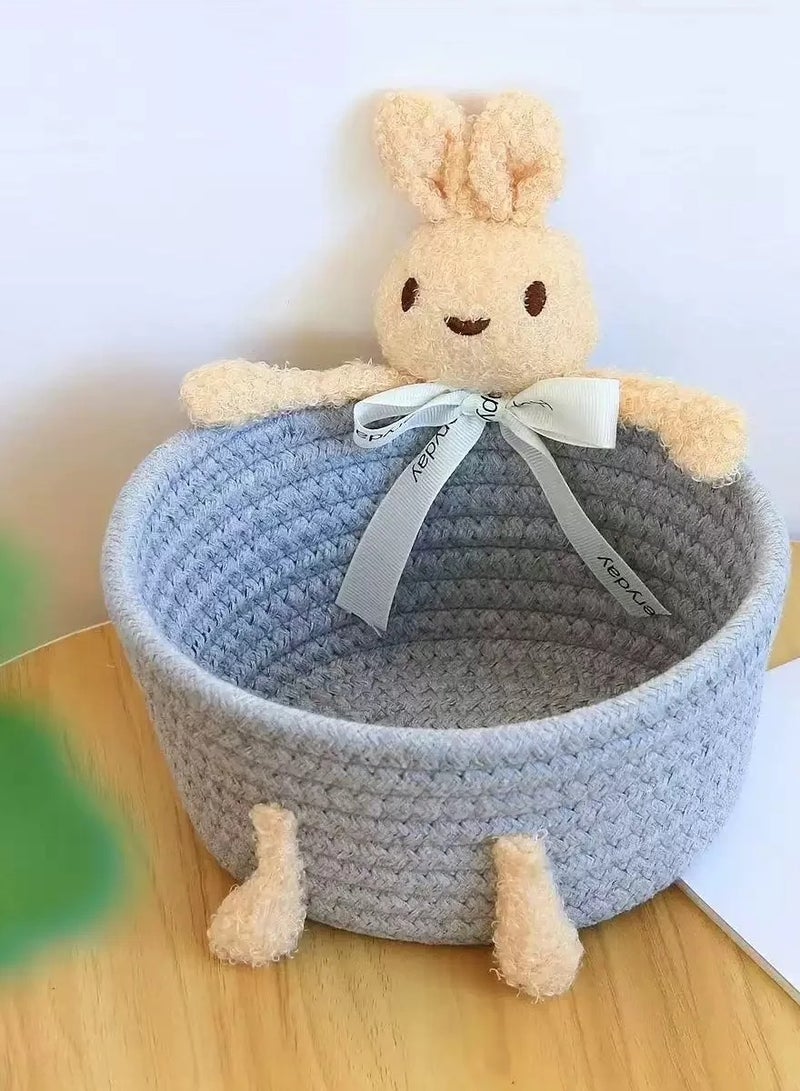 سلة تخزين قطنية منسوجة يدوياً "كيوت" بغطاء - لمسة أنيقة لبيتك - Image 1