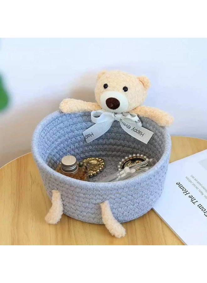 سلة تخزين قطنية منسوجة يدوياً "كيوت" بغطاء - لمسة أنيقة لبيتك - Image 2