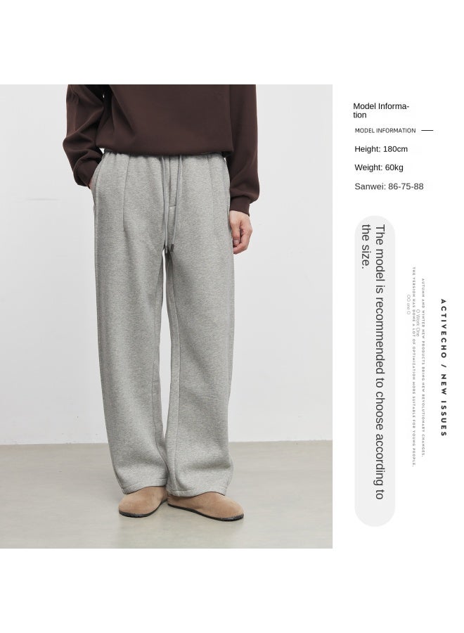 Yizhi "trendy" Casual Fleece-lined Casual Pants For Men, Autumn And Winter New Straight Loose Sweatpants - Image 1