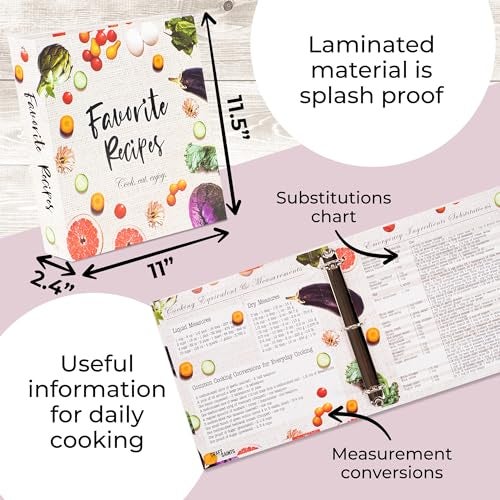 CraftSaints Recipe Binder 8.5x11, 3 Ring DIY Cookbook Binder Kit 12 Dividers & 25 Plastic Sleeves & 25 Recipe Pages & 36 Labels, Recipe Organizer Binder Kit, Recipe Book (Vegetable) - Image 4