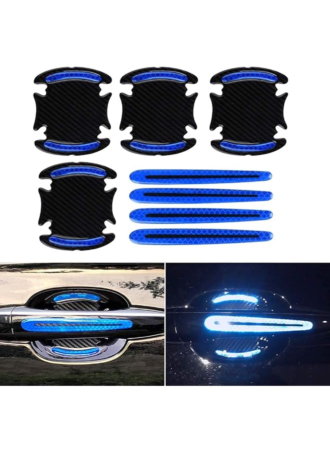 KASTWAVE Car Door Cup Handle Paint Scratch Protector Sticker 3D Carbon Fiber Universal Auto Door Handle Scratch Protection Cover Guard Film Car Door Handle Safety Reflective Strips (Blue) - Image 1