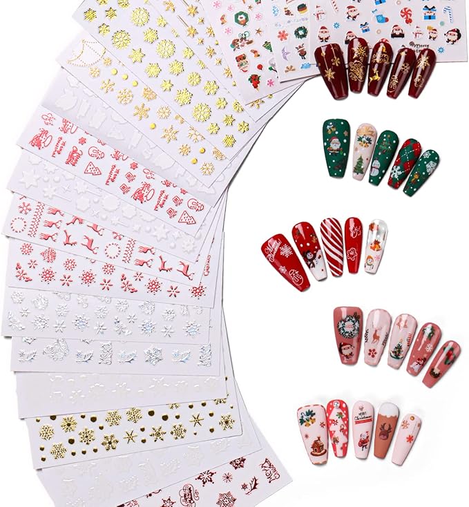 AIMEILI Christmas Nail Art Stickers Decals 3D Selfadhesive Snowflake Elk Pattern for Women Girls Manicure DIY and as Kids Craft Art