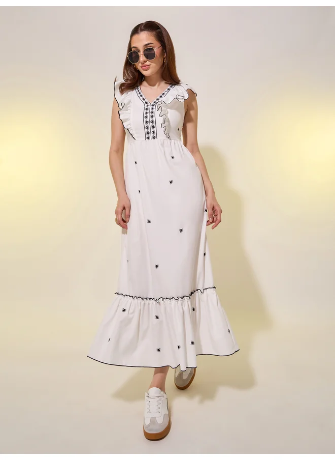 تايك تو Take Two Floral print V-neck Ruffled Cuffs Midi Dress