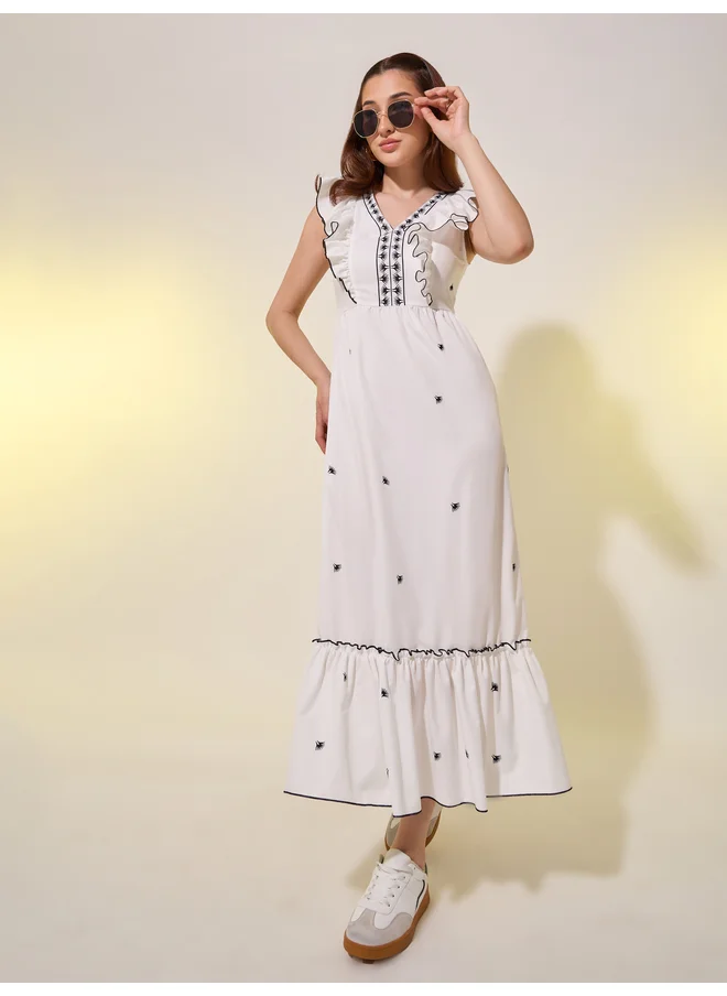 تايك تو Take Two Floral print V-neck Ruffled Cuffs Midi Dress