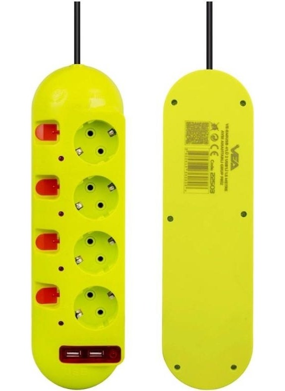VEA VE-E40USB 4-Plus 2-USB 1.5 Meter Separate Switch Surge Protected Group Socket  - Image 1