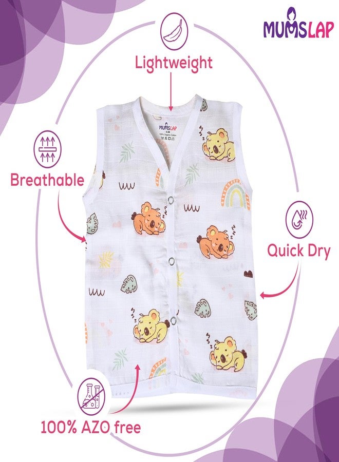 MumsLap Organic Cotton Muslin Jhablas for New Born Baby Boy and Girl 0-12 Months (Set of 5) | Pack of 5 | Beautiful Prints Jabala | Sleeveless Vest | Perfect Baby Shower Gifts - Image 2