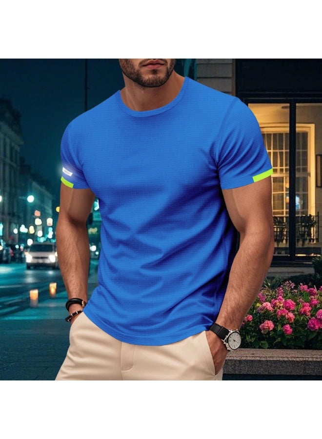 Men's Crew Neck T-Shirt Summer Short Sleeve Casual Tee Solid Color Muscle Fit Workout Top for Gym Daily Wear Sports - Image 2