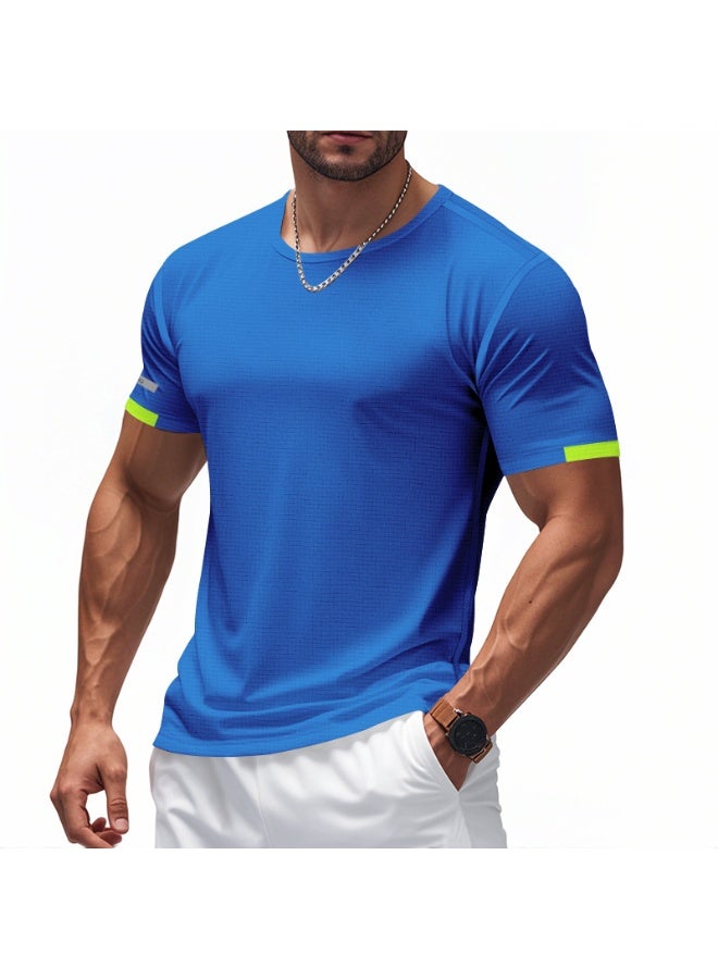 Men's Crew Neck T-Shirt Summer Short Sleeve Casual Tee Solid Color Muscle Fit Workout Top for Gym Daily Wear Sports - Image 1