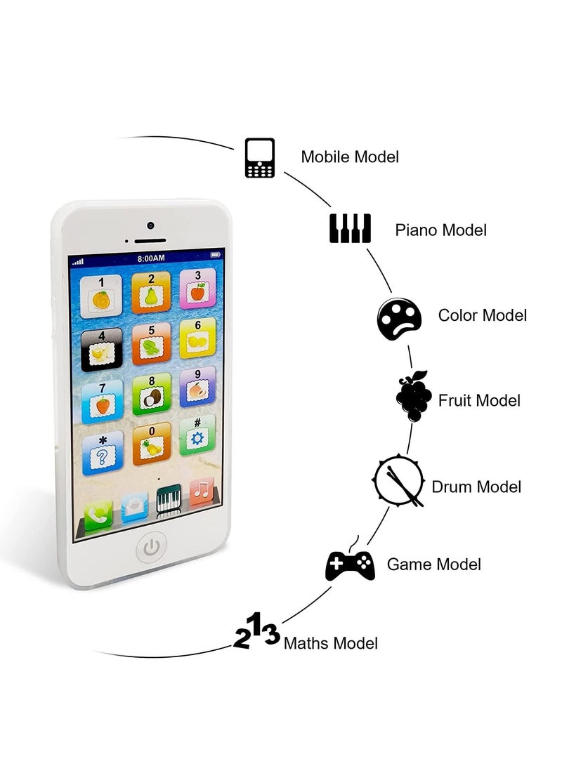 Toy Learning Play Cell Phone with 8 Functions and Dazzling Lights Interactive Toy for Toddler, Baby, Kids (White) - Image 2