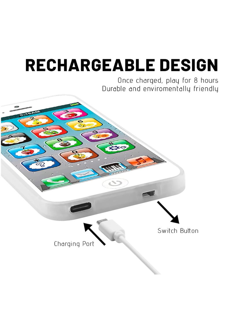 Toy Learning Play Cell Phone with 8 Functions and Dazzling Lights Interactive Toy for Toddler, Baby, Kids (White) - Image 4