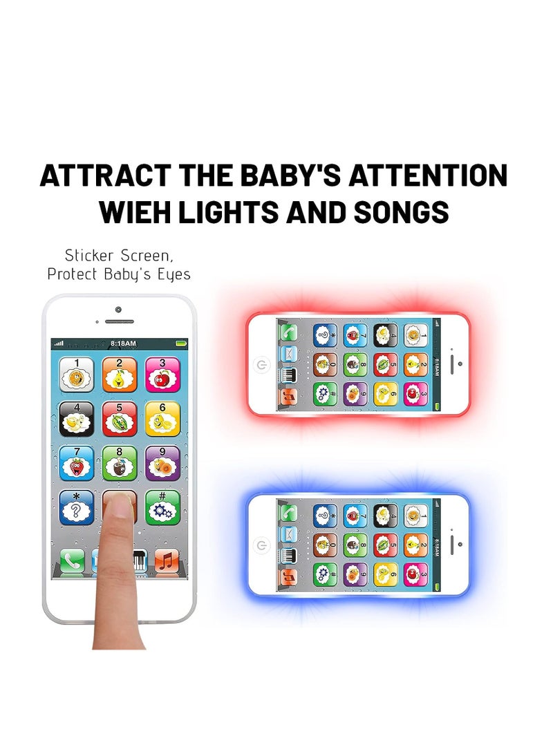 Toy Learning Play Cell Phone with 8 Functions and Dazzling Lights Interactive Toy for Toddler, Baby, Kids (White) - Image 5