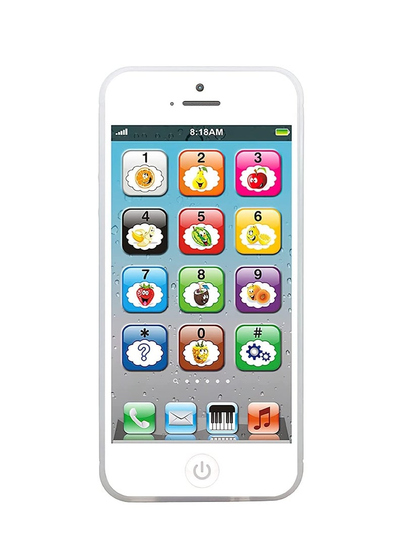 Toy Learning Play Cell Phone with 8 Functions and Dazzling Lights Interactive Toy for Toddler, Baby, Kids (White) - Image 1