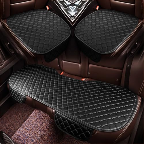 STHIRA® 3Pcs Black PU Leather Car Seat Covers With Anti-Slip Silicone Dot & Storage Pouch, Ultimate Comfort Seat Cover for Car Durability & Protection For Front & Rear Seats, Scratch & Spill Resistant - Image 1