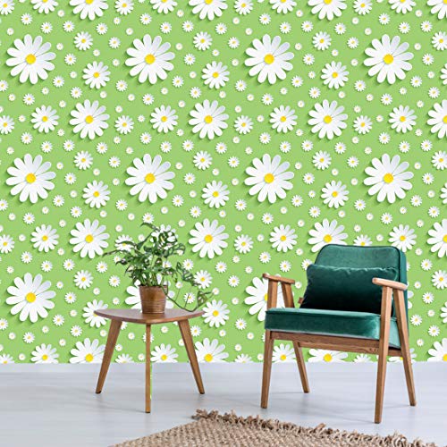 WallDaddy Wallpaper Stickers for Home Decoration Extra Large Size (300x40) Cm Wall Paper for Living Room | Self Adhesive Wall Stickers for Home Green & White Flower Waterproof Kitchen Wall Papers - Image 3