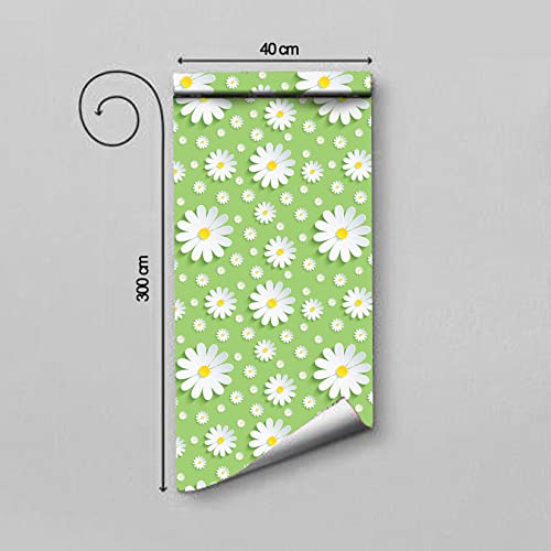 WallDaddy Wallpaper Stickers for Home Decoration Extra Large Size (300x40) Cm Wall Paper for Living Room | Self Adhesive Wall Stickers for Home Green & White Flower Waterproof Kitchen Wall Papers - Image 2