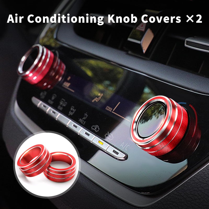 Polodunn for 2020-2025 2026 Toyota Corolla & 2022-2025 2026 Corolla Cross Accessories, 4pcs Aluminum Alloy Knob Cover Trim Set - Rearview Mirror Switch, AC & Push Start (Red) - Image 4