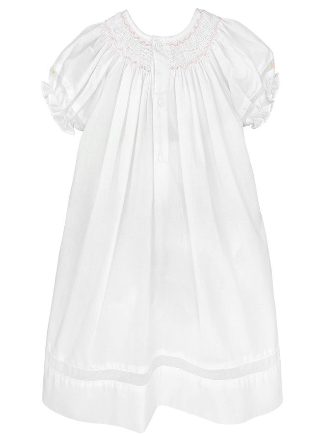 Petit Ami Baby Girls’ Smocked Daygown with Voile Insert, 24 Months, White - Image 2