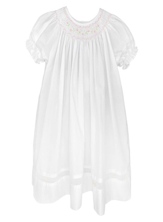 Petit Ami Baby Girls’ Smocked Daygown with Voile Insert, 24 Months, White - Image 1