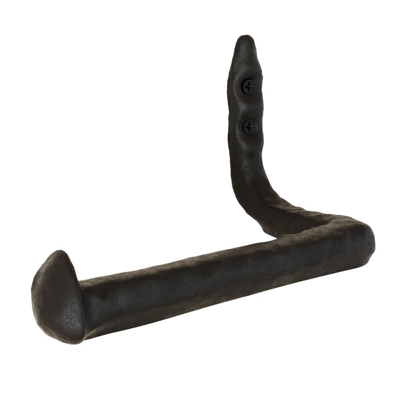 Rustic State Puntal Toilet Paper Holder Cast Iron Tissue Roll Hanger with Hammered Texture - Railroad Spike Industrial Design - Black - Image 1