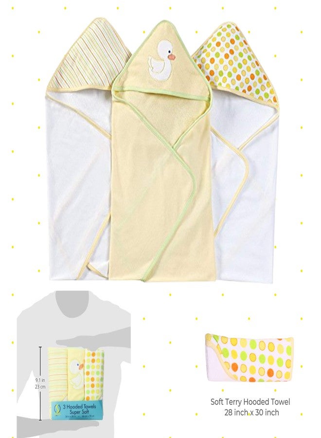 Spasilk Hooded Towel Set for Newborn Boys and Girls, Soft Terry Towel Set, Pack of 3, Yellow Duck - Image 3