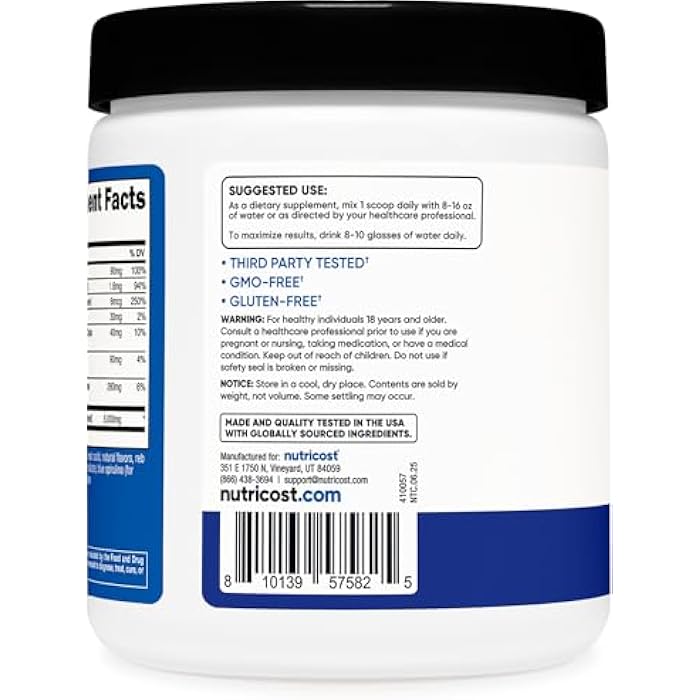 Nutricost Creatine Monohydrate + Hydration Blue Raspberry Flavored (30 Servings) - 7 Vitamins & Minerals, 5000mg of Creatine Per Serving - Image 4