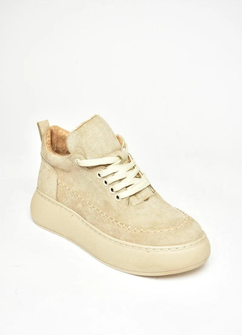 Fox Shoes T811845302 Beige Suede Thick Soled Women's Shoes