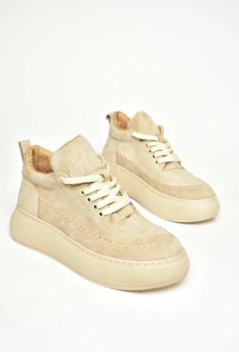 Fox Shoes T811845302 Beige Suede Thick Soled Women's Shoes