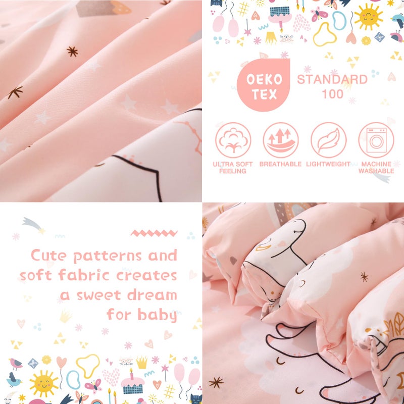 JSD طقم سرير جيس دي Pink Unicorn للأطفال، 4 قطع في حقيبة سرير، طقم لحاف وملاءات من الألياف الدقيقة، قابل للغسل في الغسالة على مدار السنة - Image 2