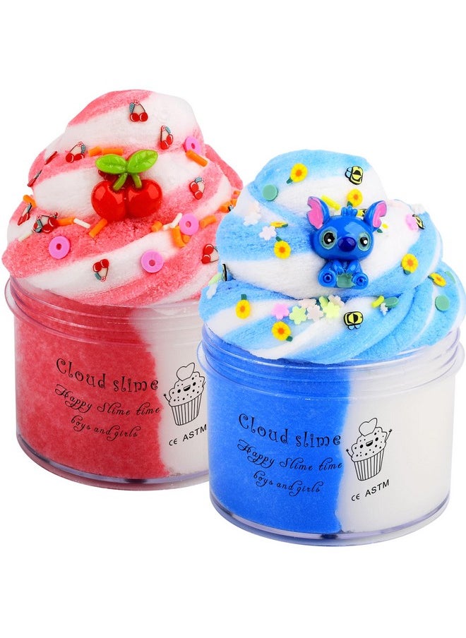 d'Alba - 2 Pack Cloud Slime Kit With Blue And Cherry Charms Scented Diy Slime Supplies For Girls And Boys Party Favors Stress Relief Slime Toys For Kids Education Birthday Gift. - Image 1